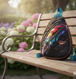 Malý batoh,popruhy přes obě ramena. Výška 34cm x 26 cm